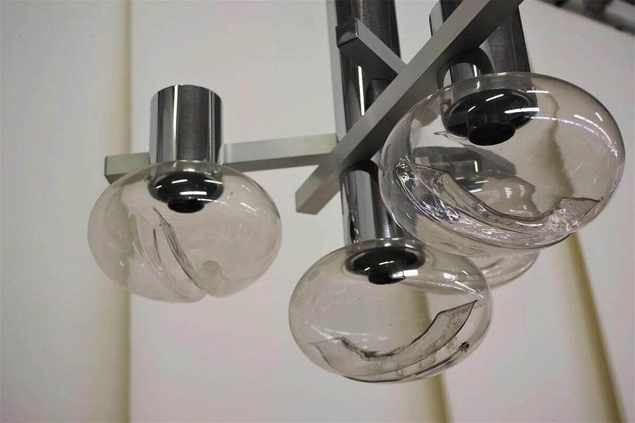 Chandelier in chromed metal and glass by Toscana Luce, 70s 1395585