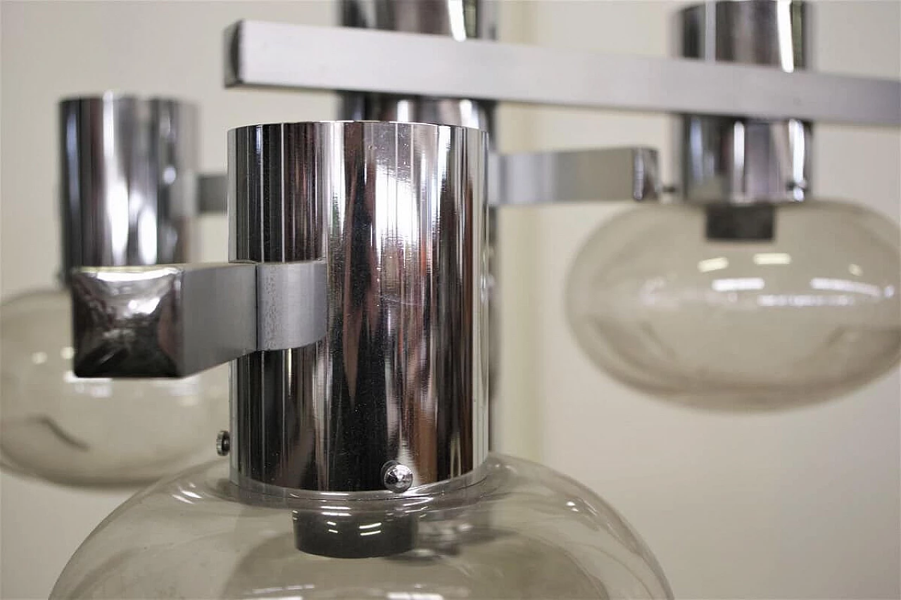 Chandelier in chromed metal and glass by Toscana Luce, 70s 1395586