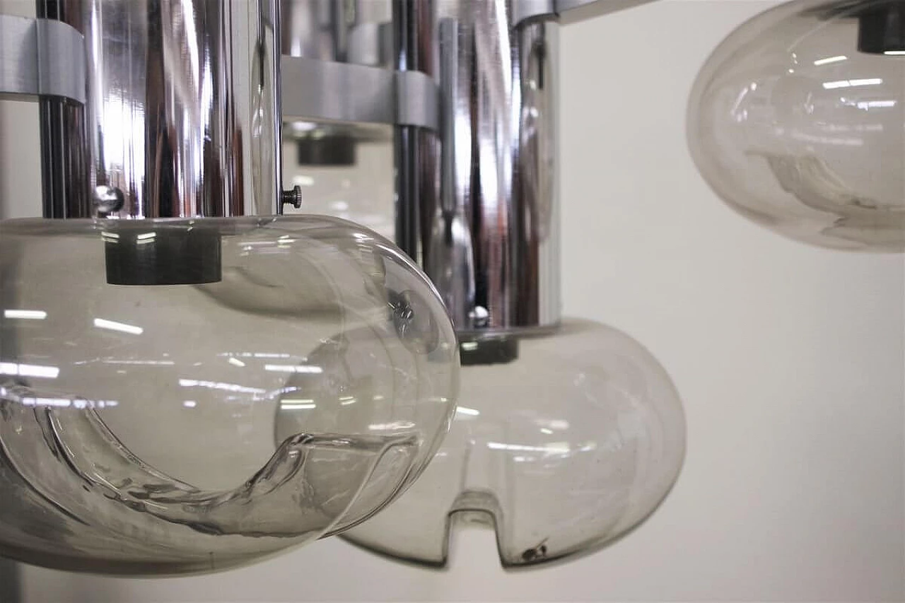 Chandelier in chromed metal and glass by Toscana Luce, 70s 1395587