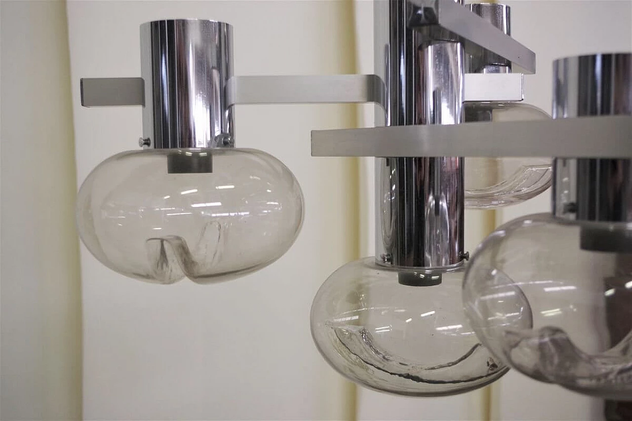 Chandelier in chromed metal and glass by Toscana Luce, 70s 1395588