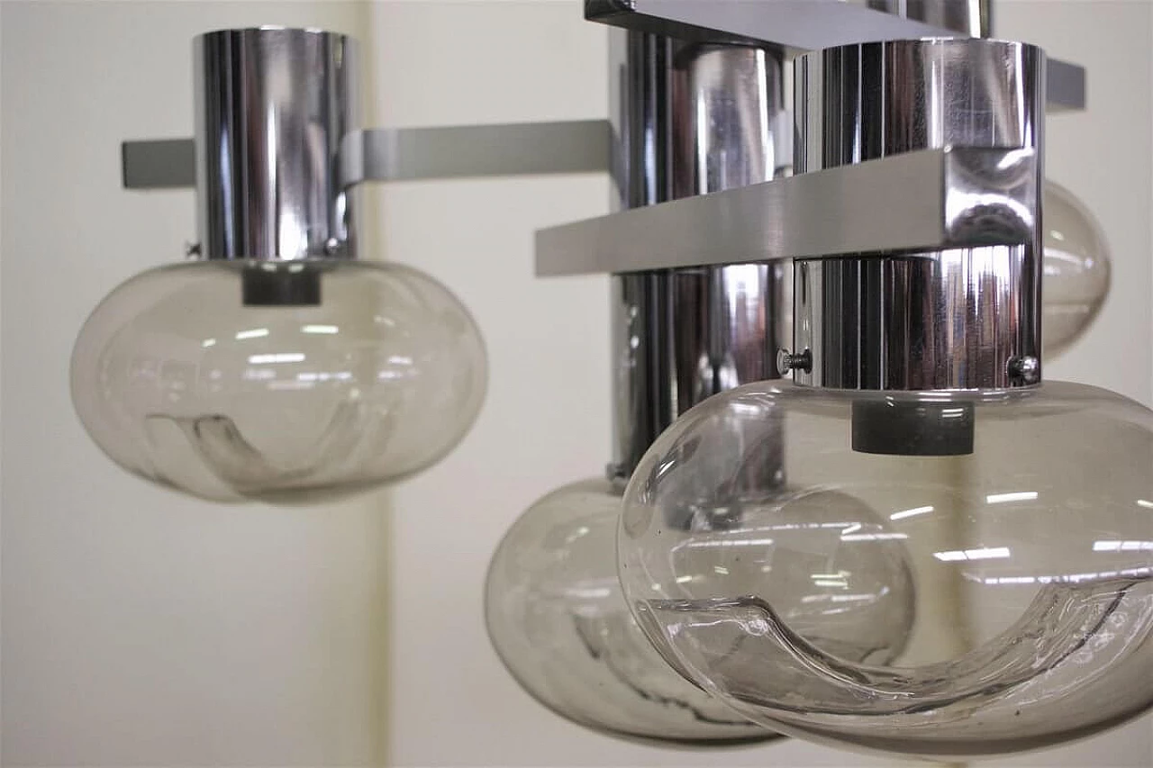 Chandelier in chromed metal and glass by Toscana Luce, 70s 1395589