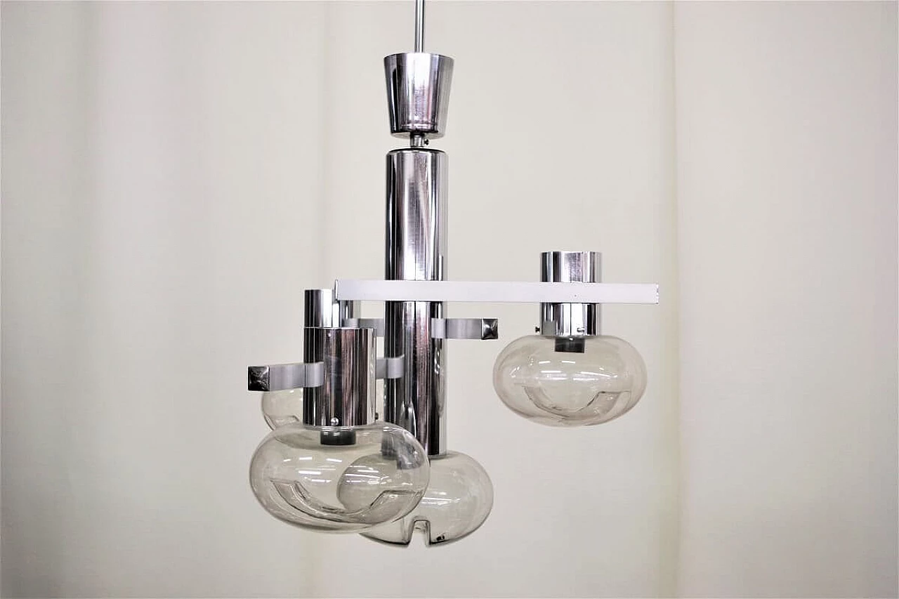 Chandelier in chromed metal and glass by Toscana Luce, 70s 1395590