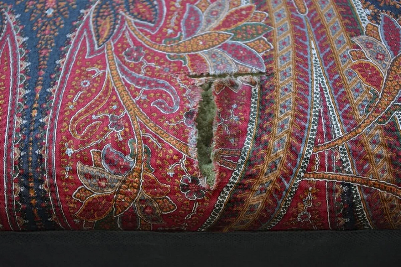 Coffee table in rattan with decorated glass top and pouf, 70s 1395904