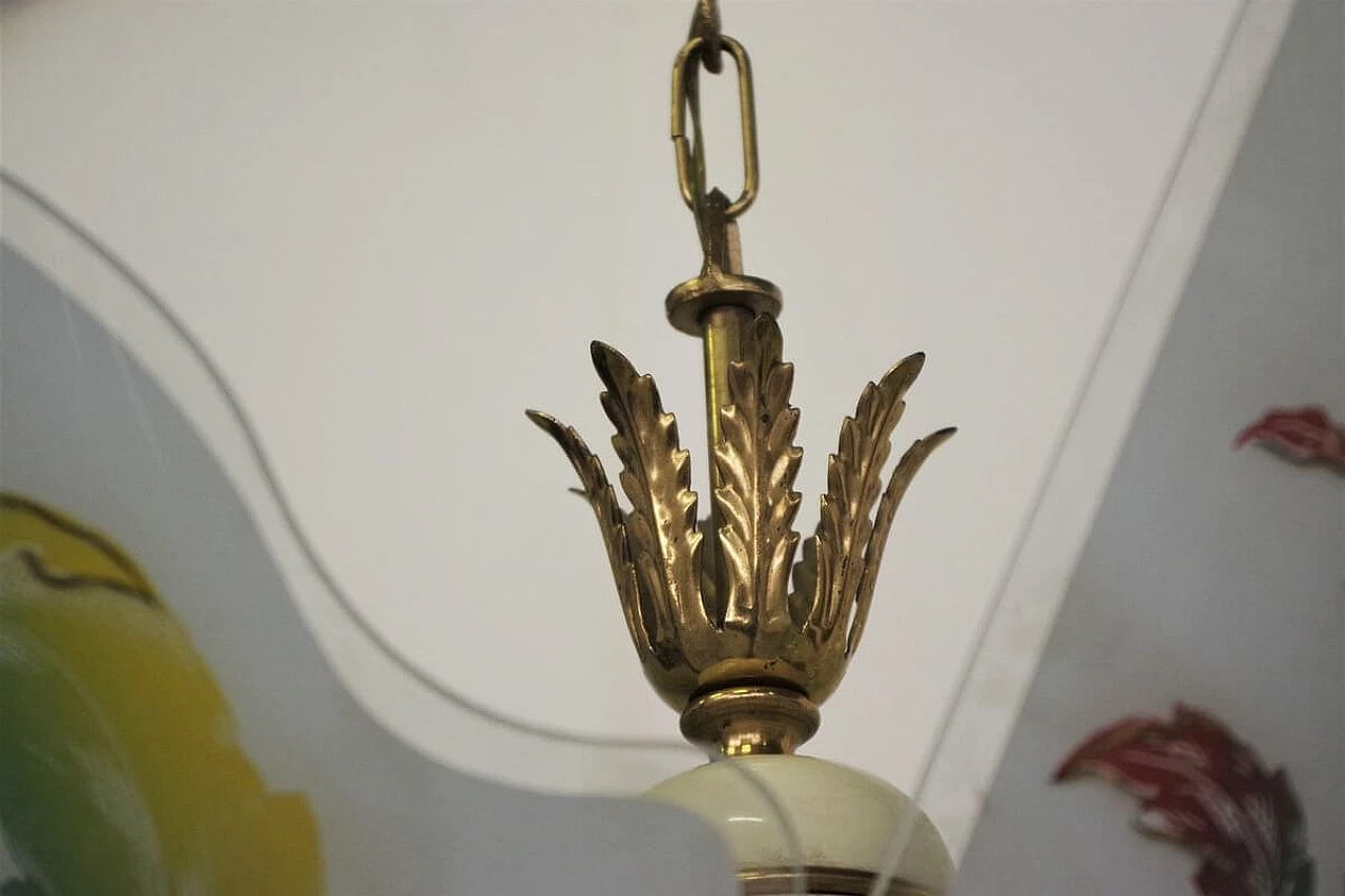 Chandelier in decorated glass, brass, plastic and aluminium, 50s 1395915