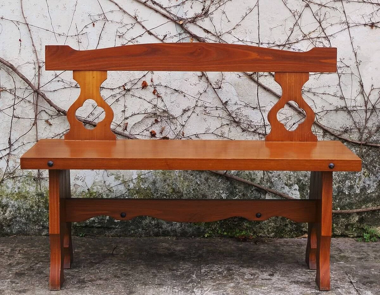 Tyrolean bench in ash with wrought iron studs, 70s 1396004