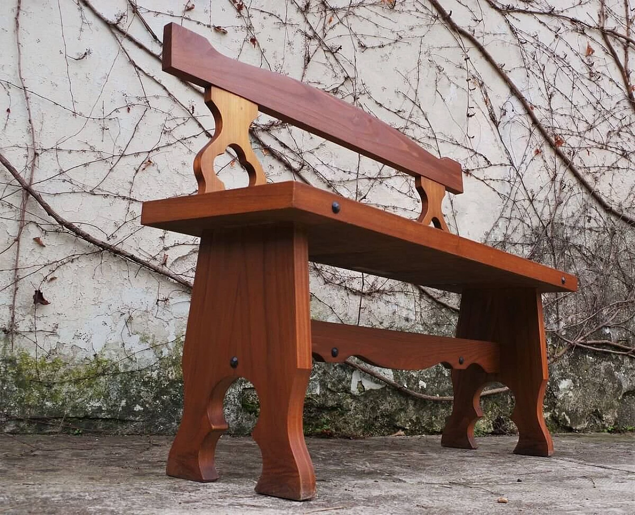 Tyrolean bench in ash with wrought iron studs, 70s 1396008