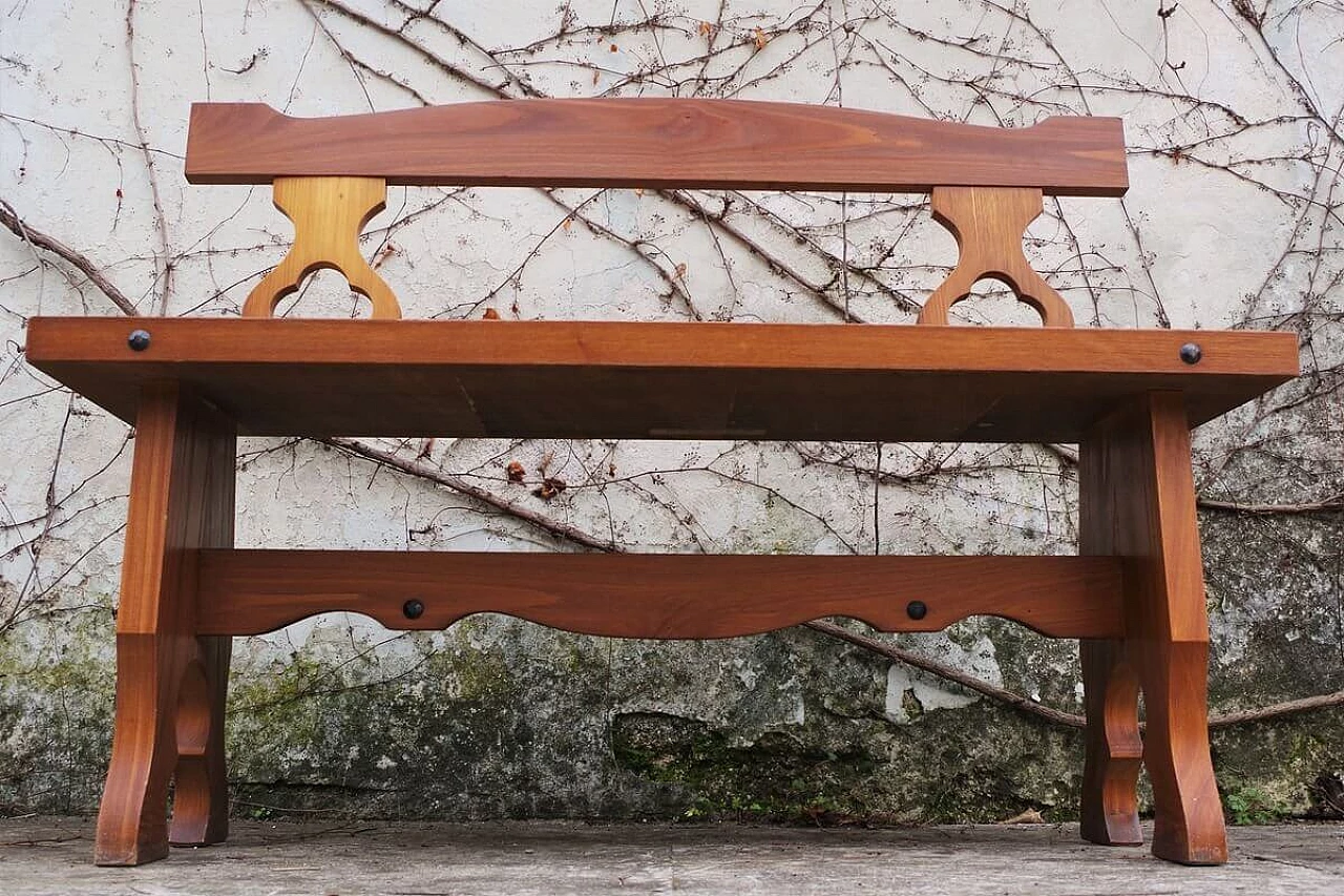Tyrolean bench in ash with wrought iron studs, 70s 1396010