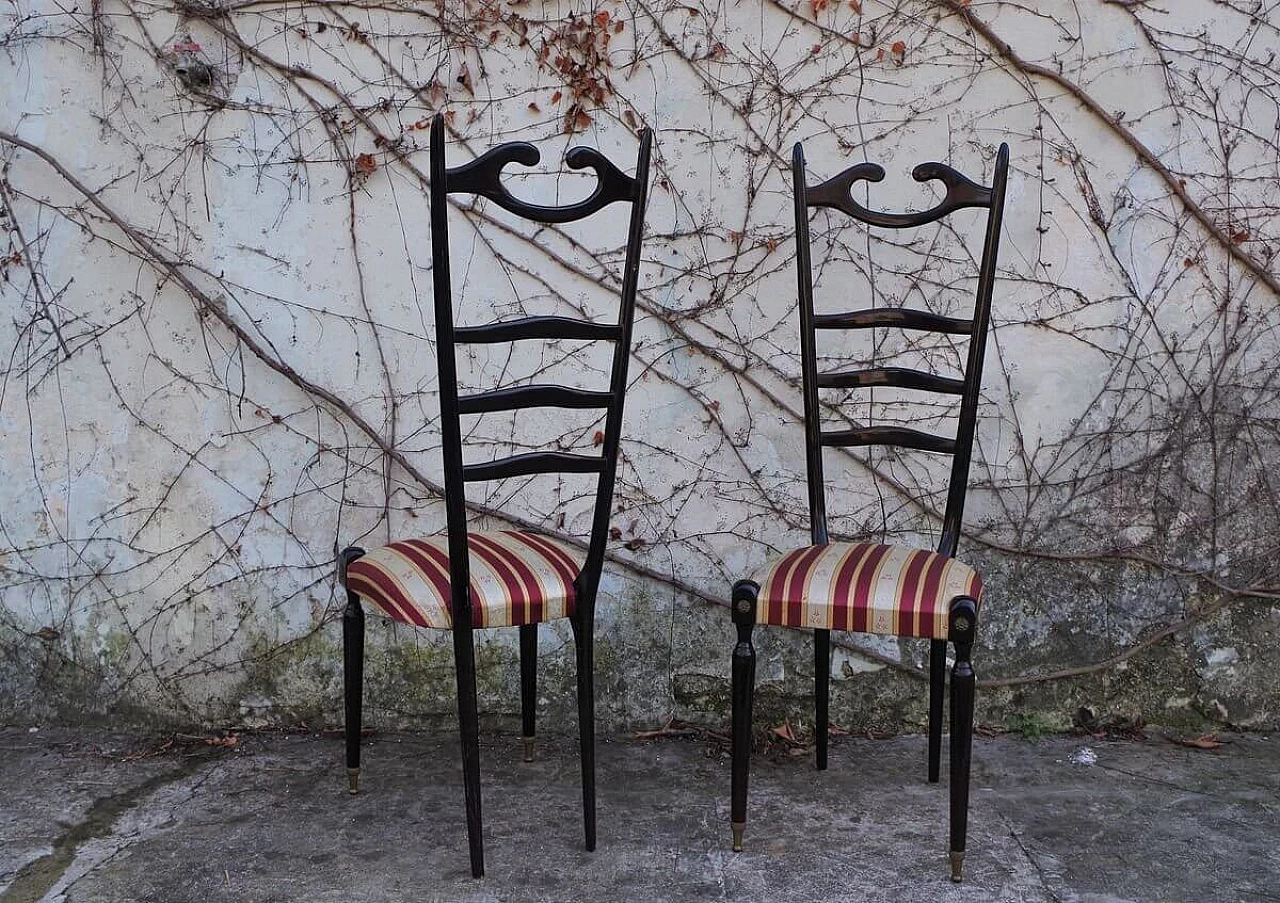 Pair of Chiavarine chairs in mahogany with fabric seat by Paolo Buffa, 50s 1396042