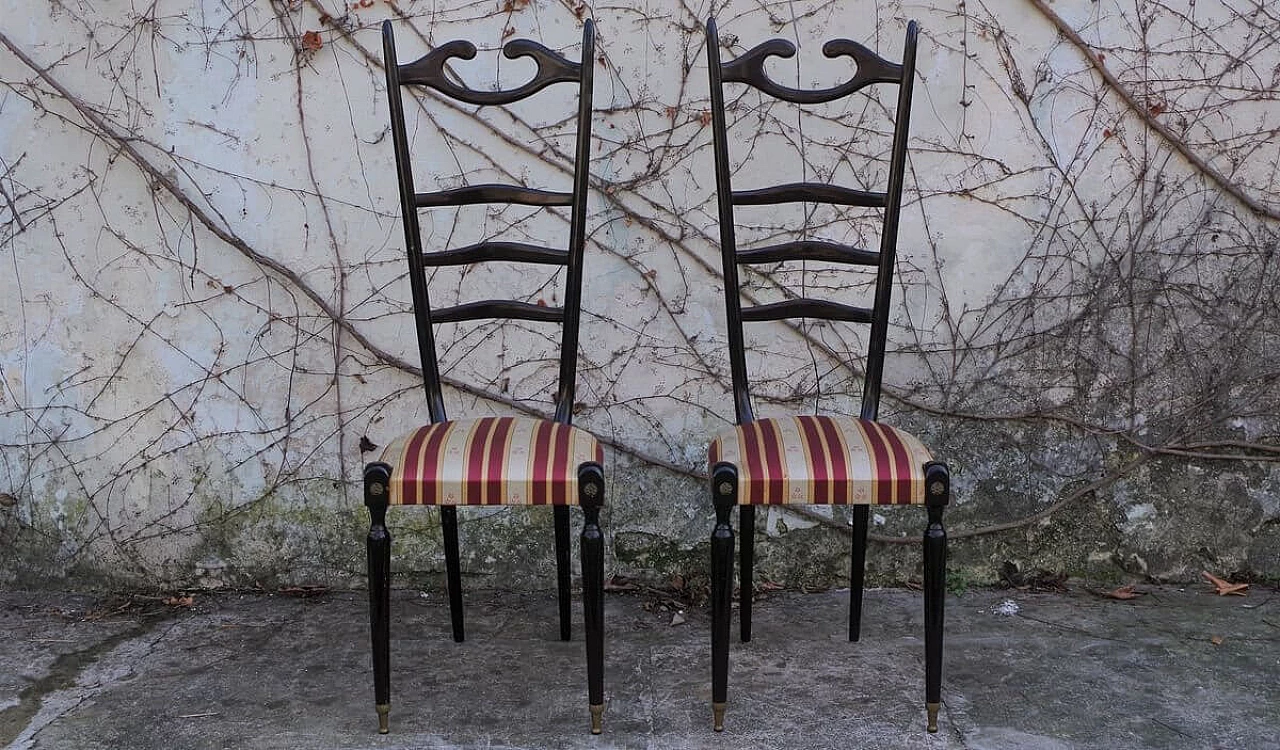 Pair of Chiavarine chairs in mahogany with fabric seat by Paolo Buffa, 50s 1396043