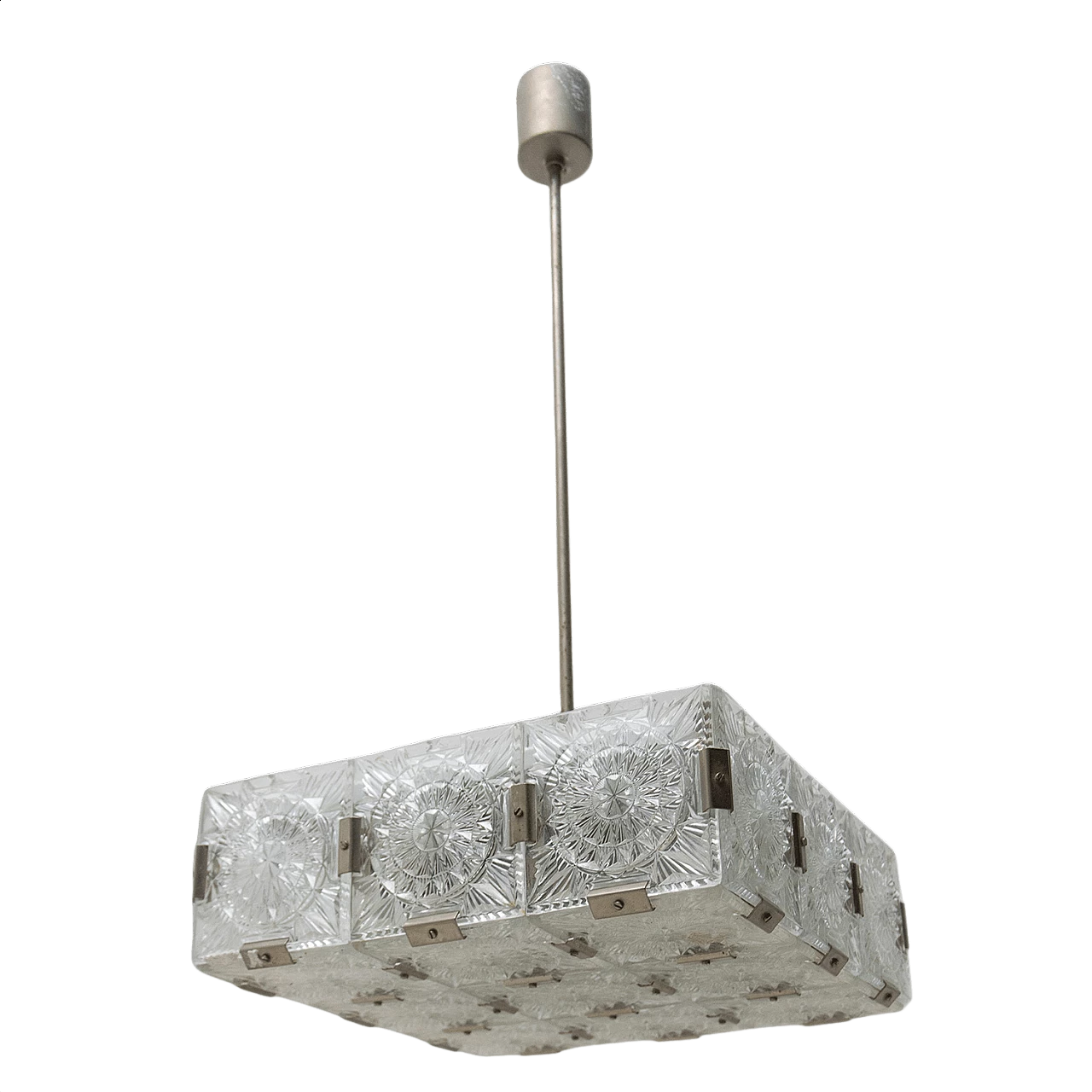 Glass and chrome-plated steel pendant lamp by Kamenický Šenov, 1970s 1396144