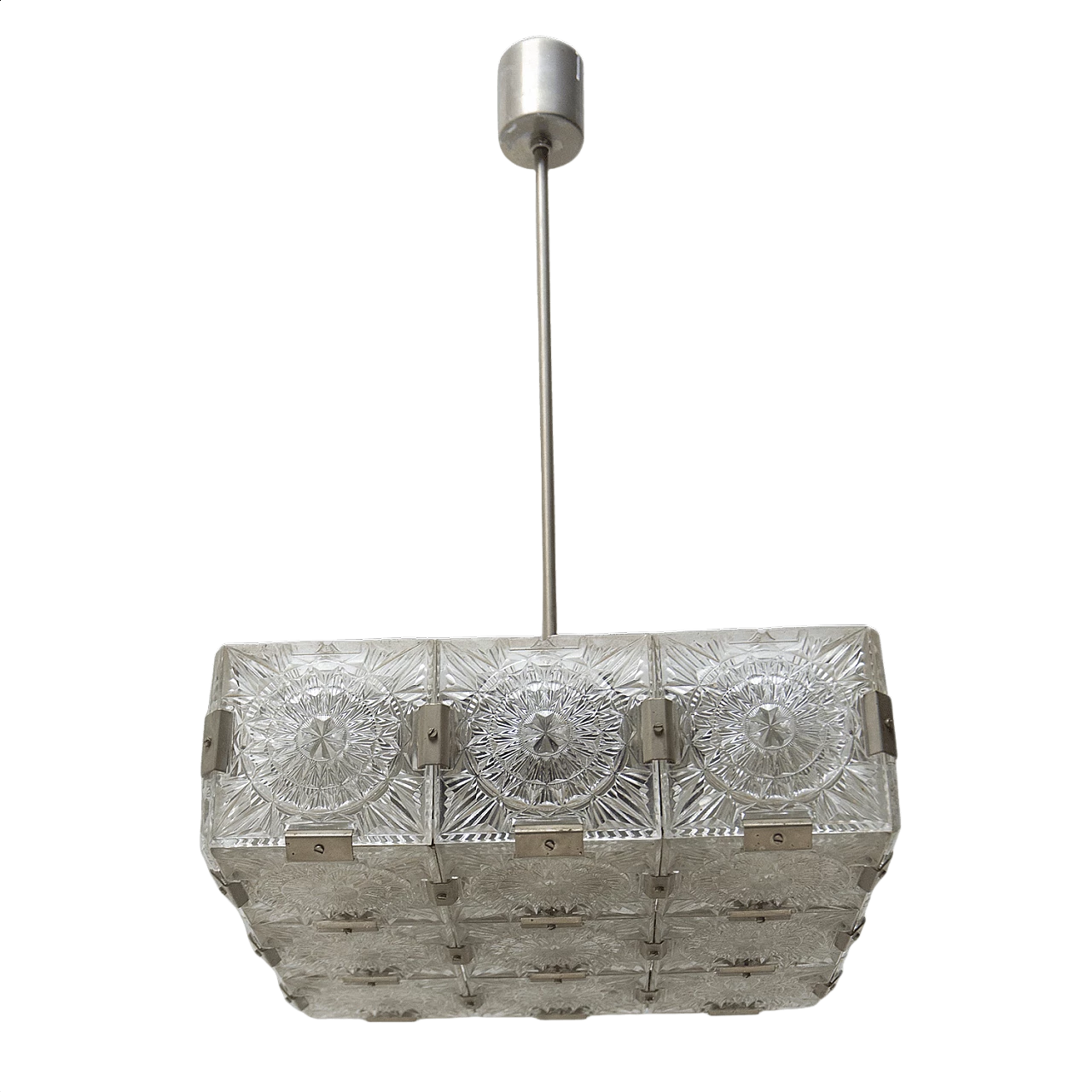 Lampada a sospensione in vetro e acciaio cromato di Kamenický Šenov, anni '70 1396182