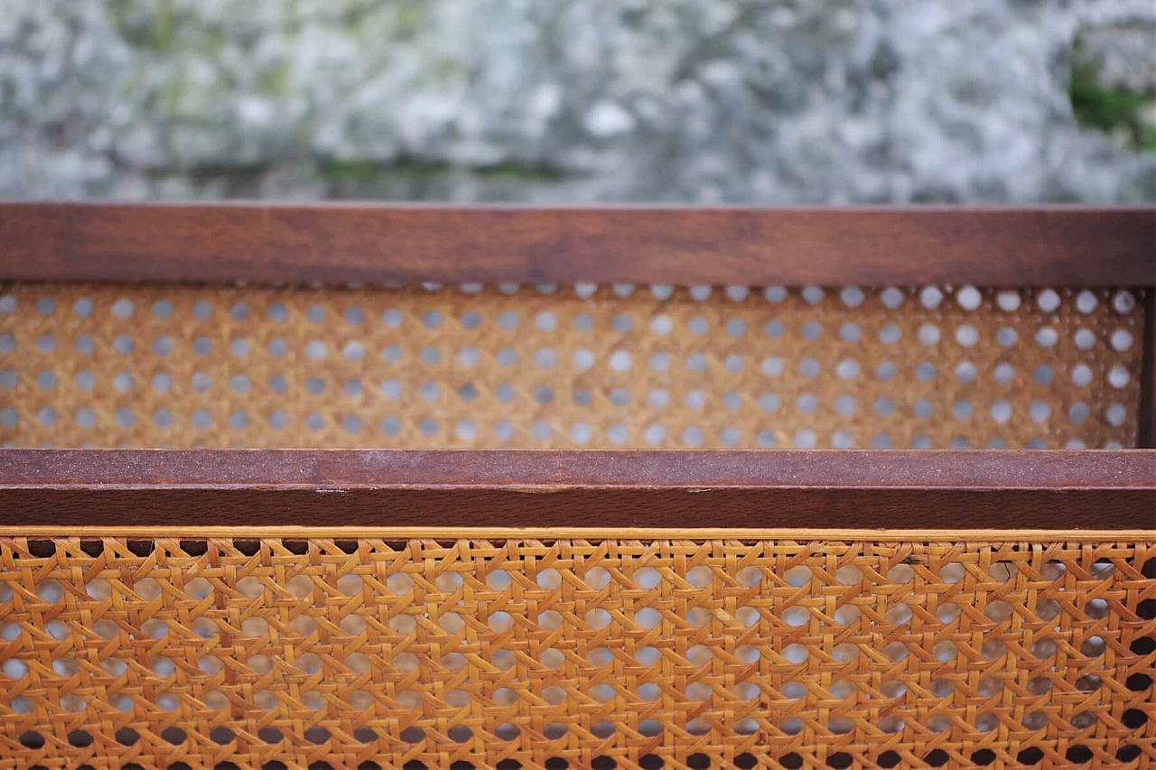 Magazine rack with revolving handle in wood and Vienna straw, 50s 1396216