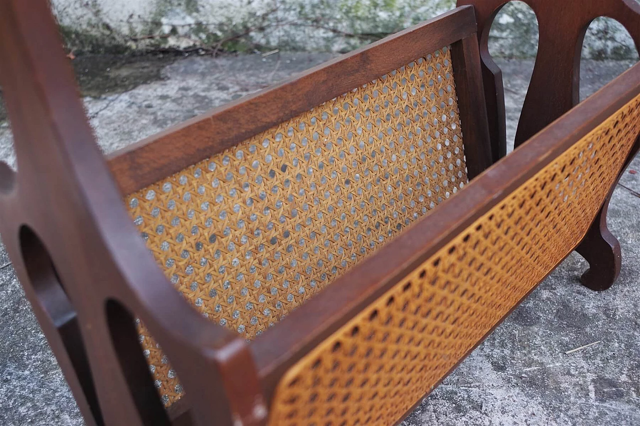 Magazine rack with revolving handle in wood and Vienna straw, 50s 1396220