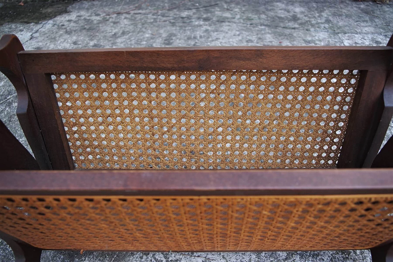 Magazine rack with revolving handle in wood and Vienna straw, 50s 1396221