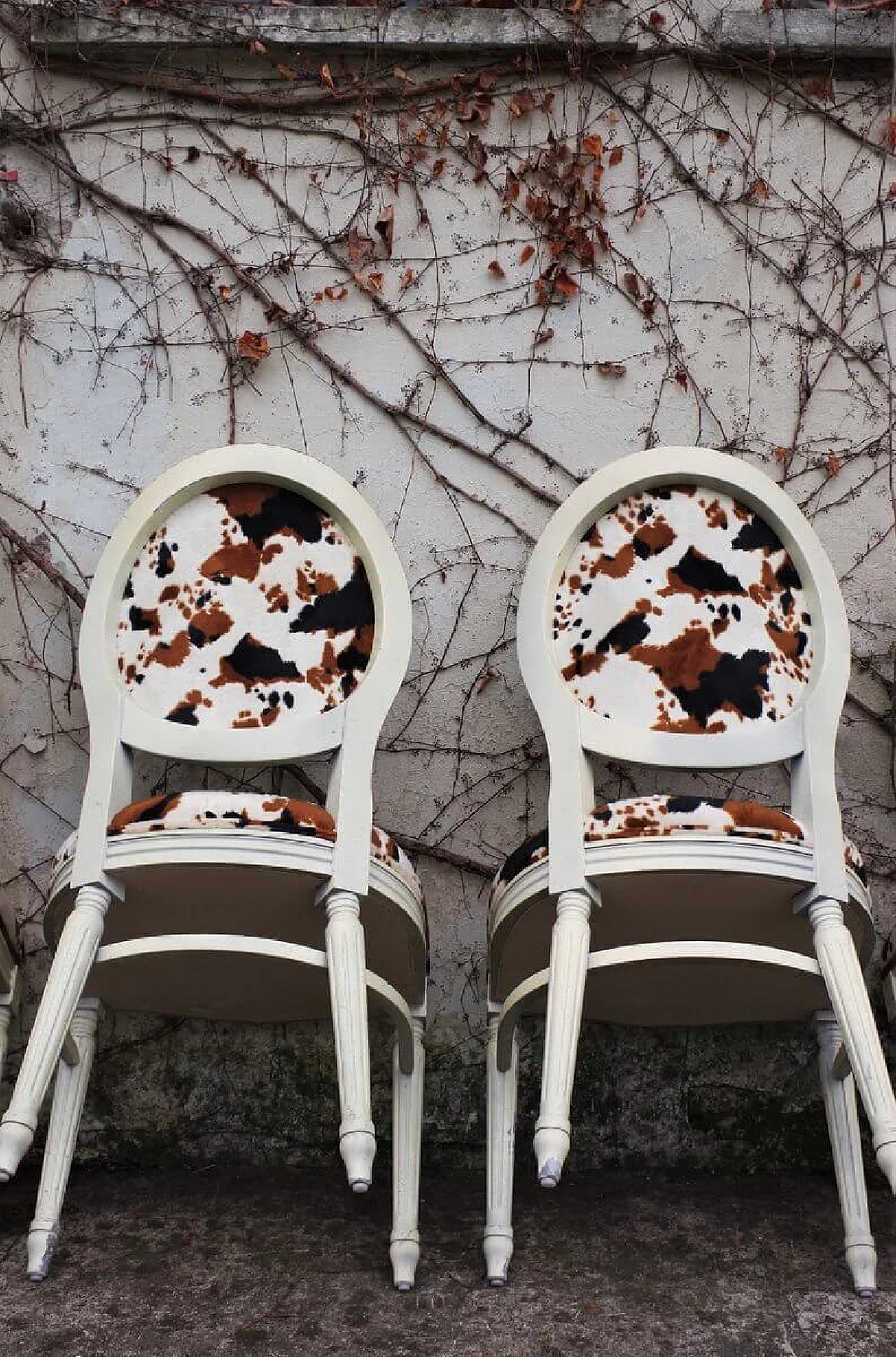 6 Sedie in stile Barocco in legno verniciato e tessuto stampato, anni '80 1396233