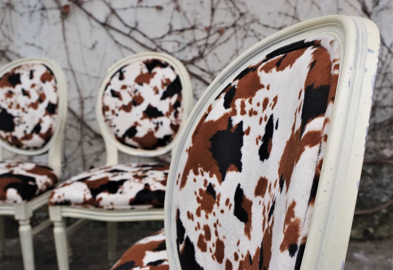 6 Sedie in stile Barocco in legno verniciato e tessuto stampato, anni '80 1396237