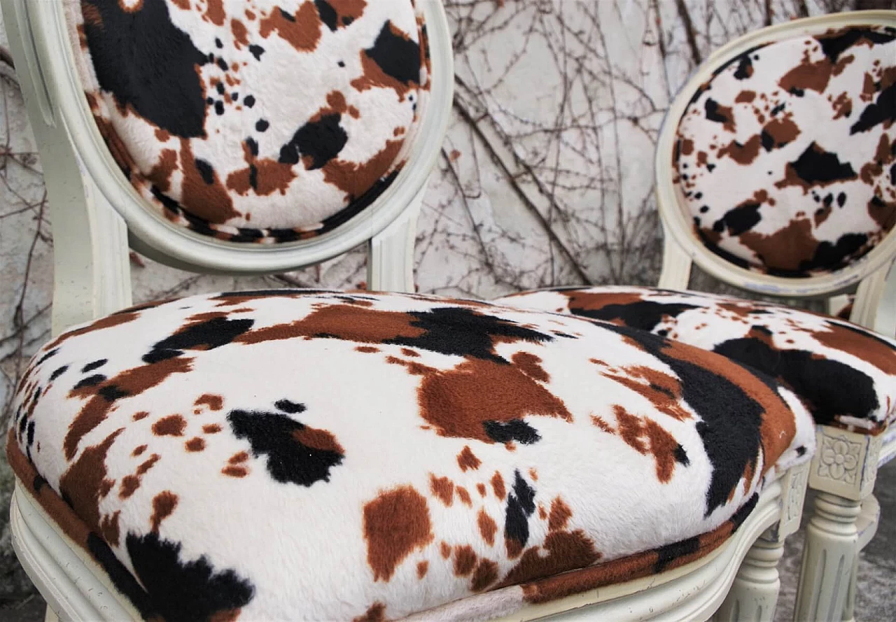 6 Sedie in stile Barocco in legno verniciato e tessuto stampato, anni '80 1396244