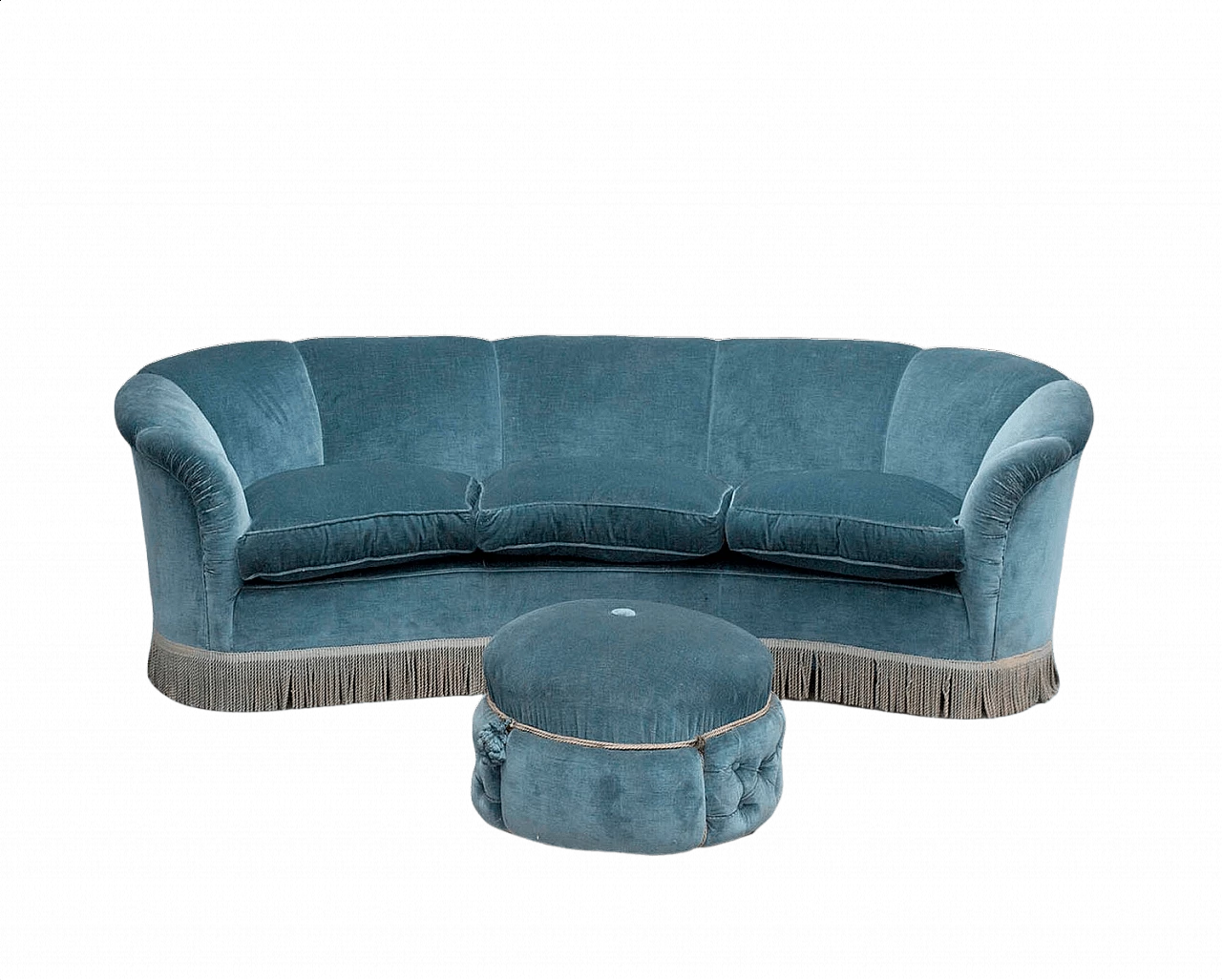 Divano e poggiapiedi in velluto e legno, anni '60 1396282