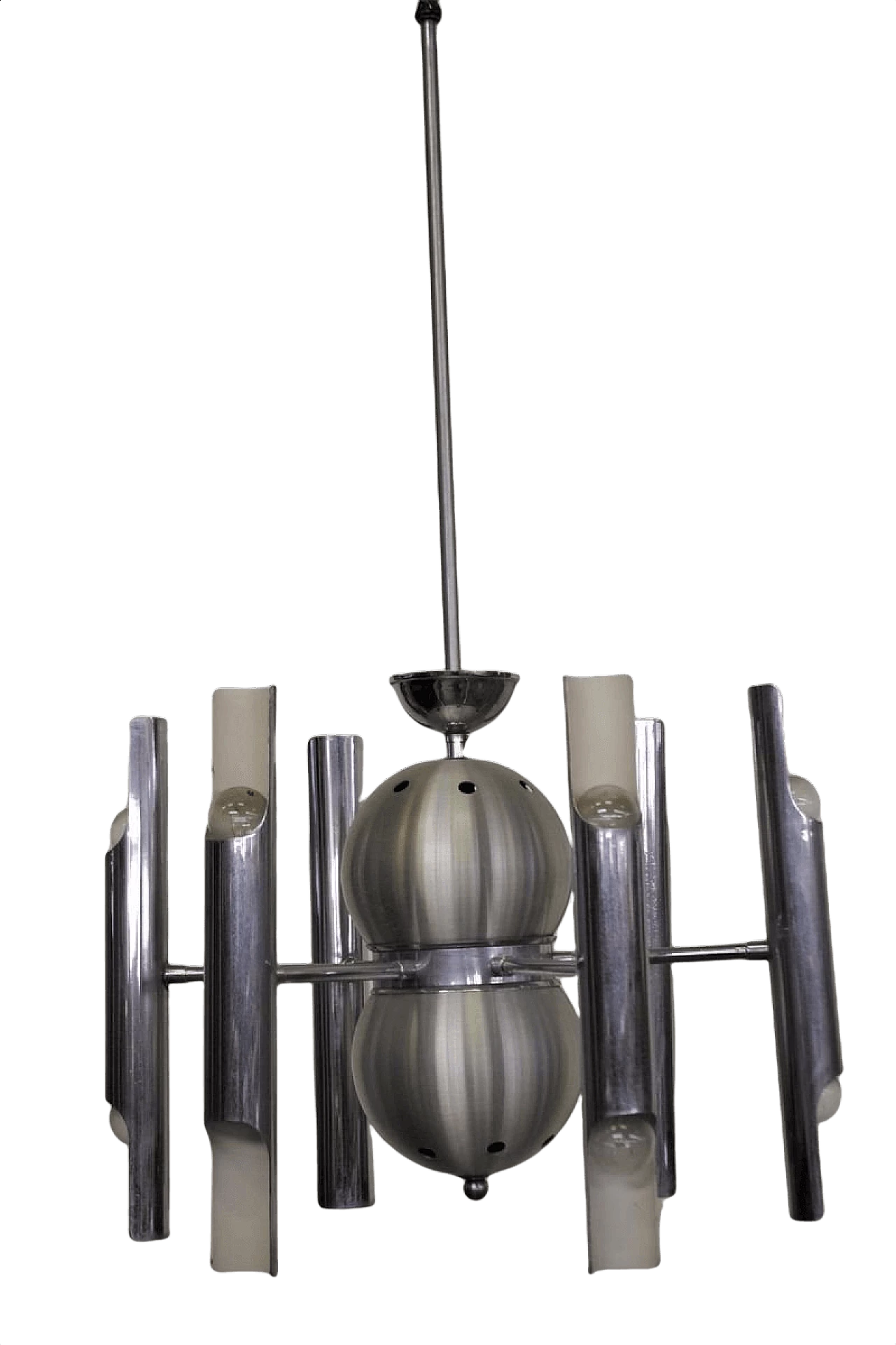 Lampadario in metallo cromato e vetro di Toscana Luce, anni '70 1396303