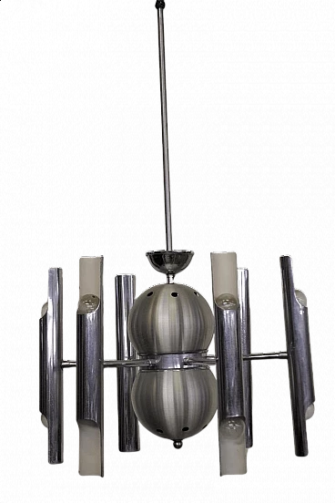 Lampadario in metallo cromato e vetro di Toscana Luce, anni '70