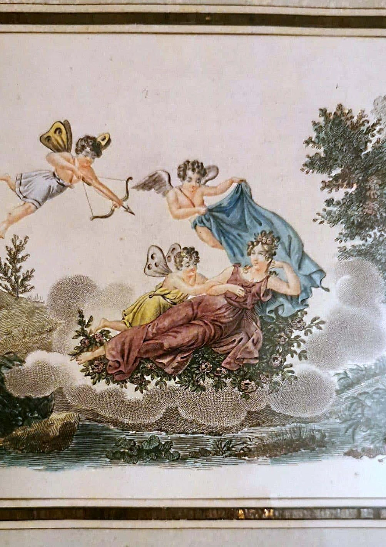 Nargeol Adrien, coppia di stampe dipinte ad acquerello con cornici dorate, '800 1396320