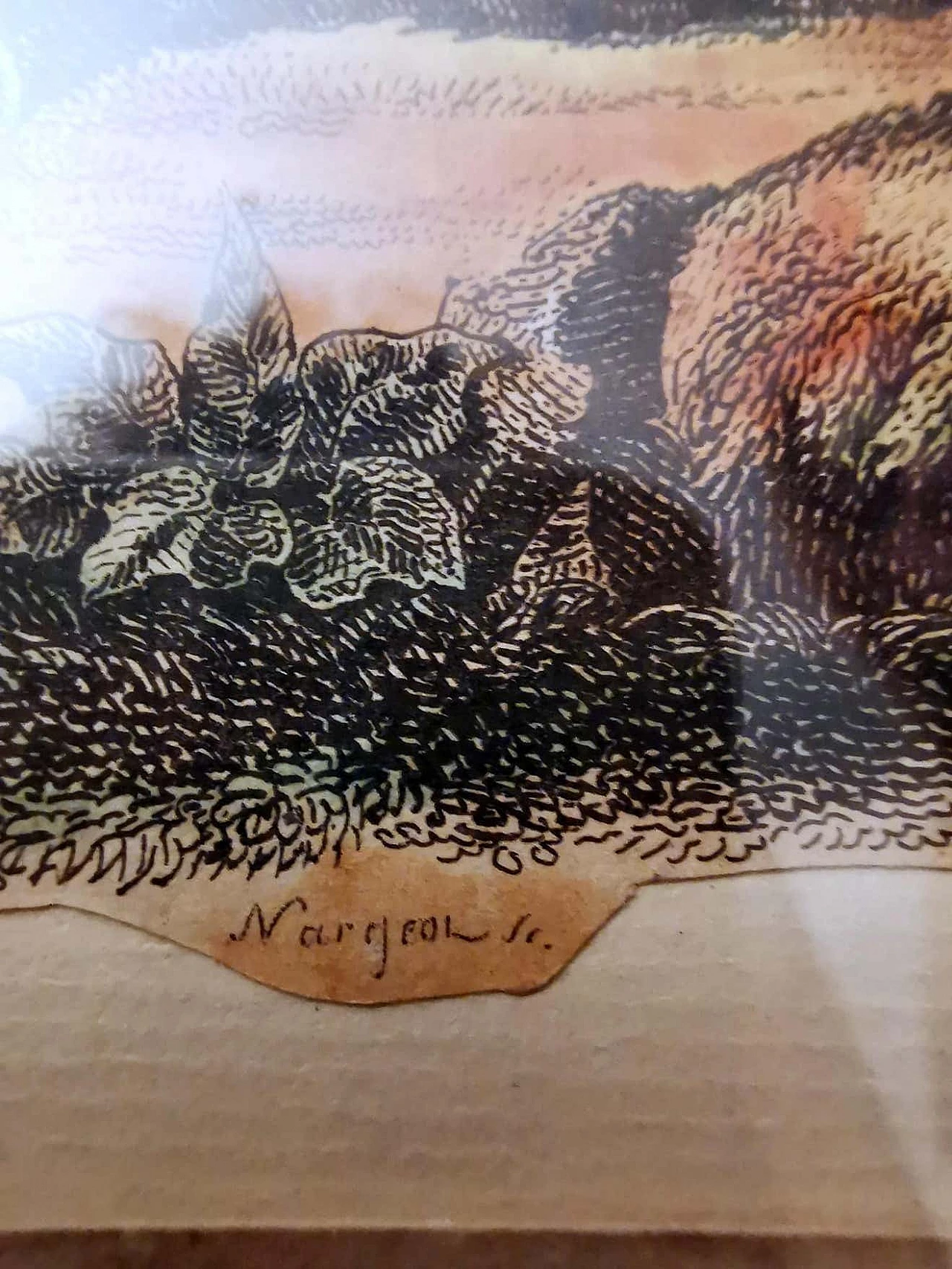 Nargeol Adrien, coppia di stampe dipinte ad acquerello con cornici dorate, '800 1396328