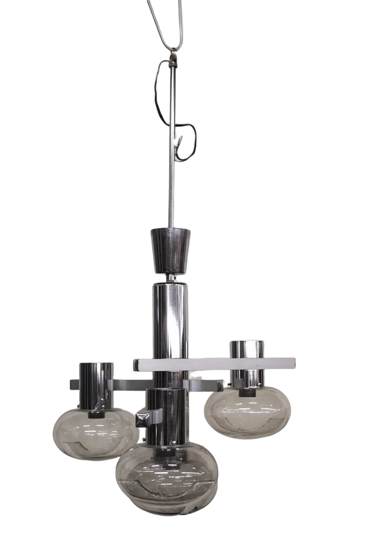 Chandelier in chromed metal and glass by Toscana Luce, 70s 1396339