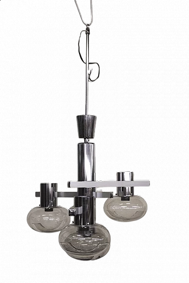 Lampadario in metallo cromato e vetro di Toscana Luce, anni '70