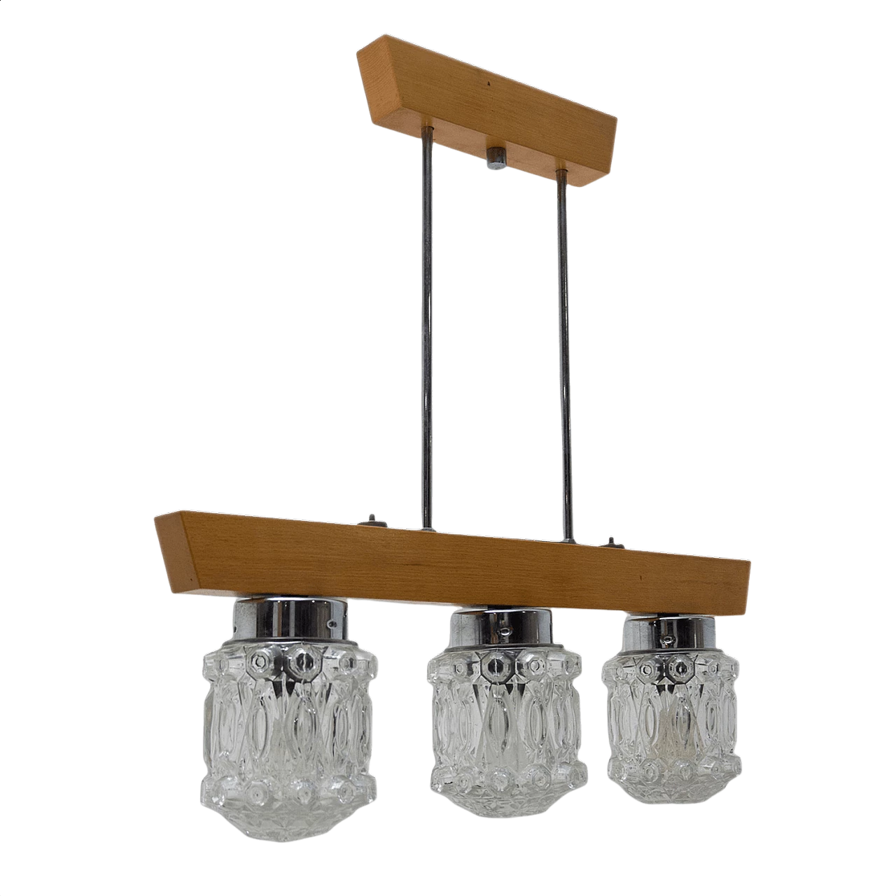 Brutalist style chandelier in wood and glass, 1970s 1396474