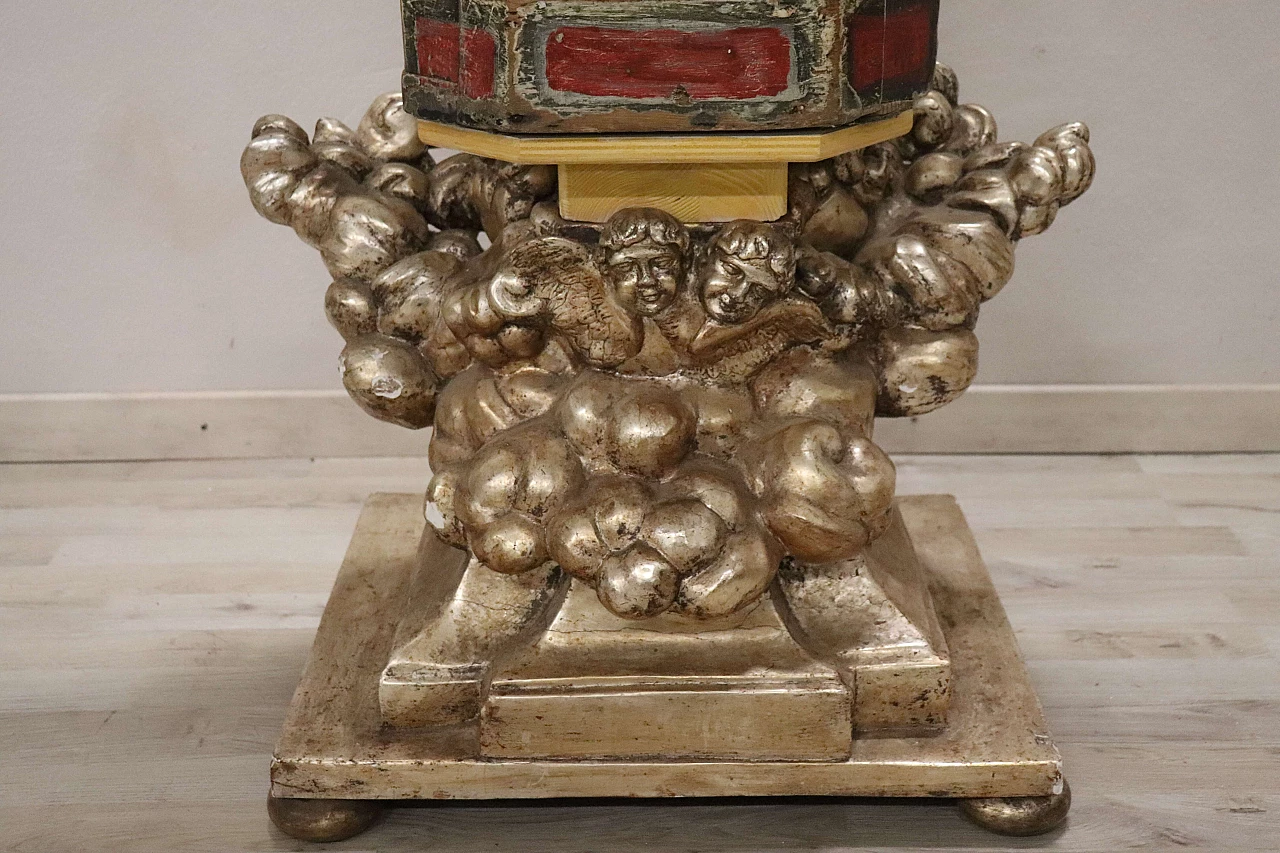 Angelo con portacero, scultura in legno intagliato e dorato, '800 1396647
