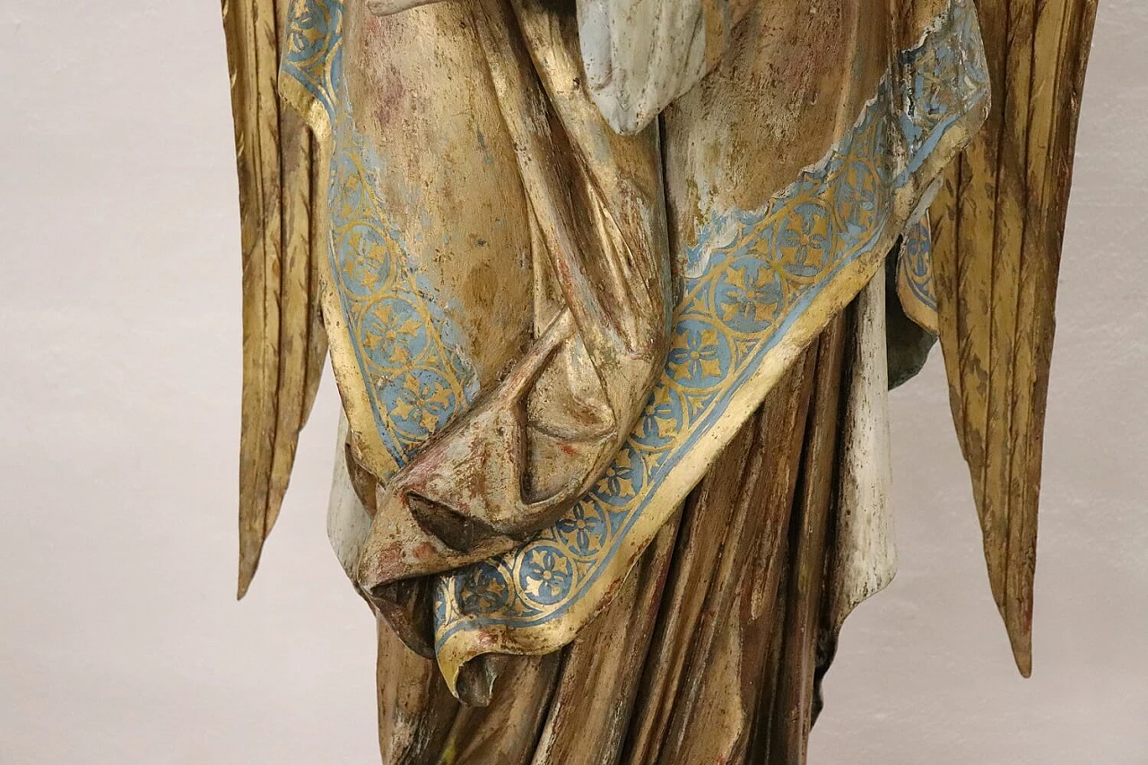 Angelo con portacero, scultura in legno intagliato e dorato, '800 1396648