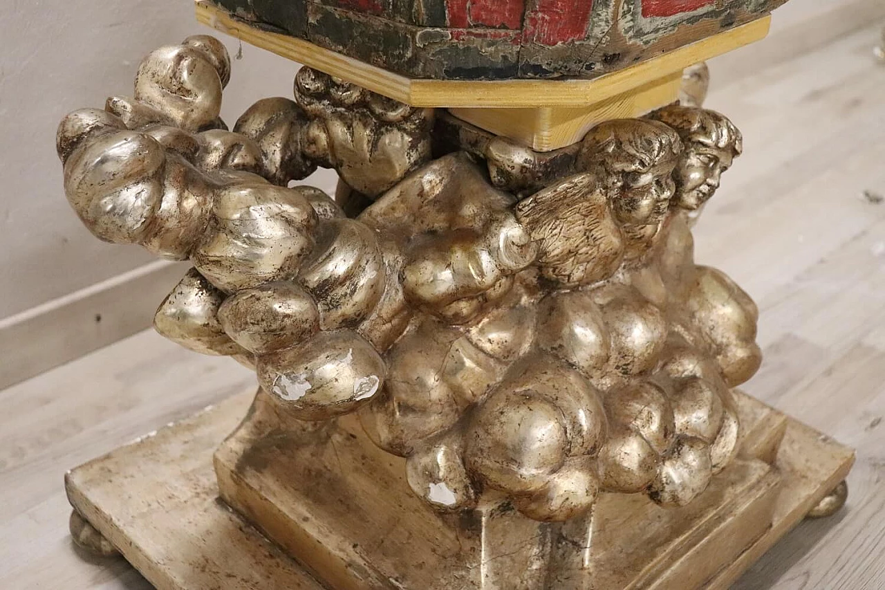 Angelo con portacero, scultura in legno intagliato e dorato, '800 1396655