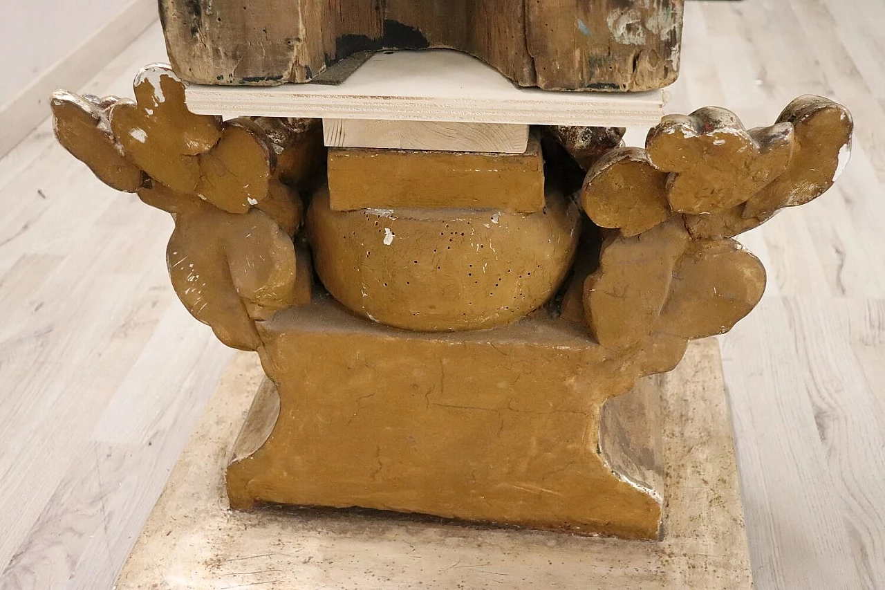 Angelo con portacero, scultura in legno intagliato e dorato, '800 1396659