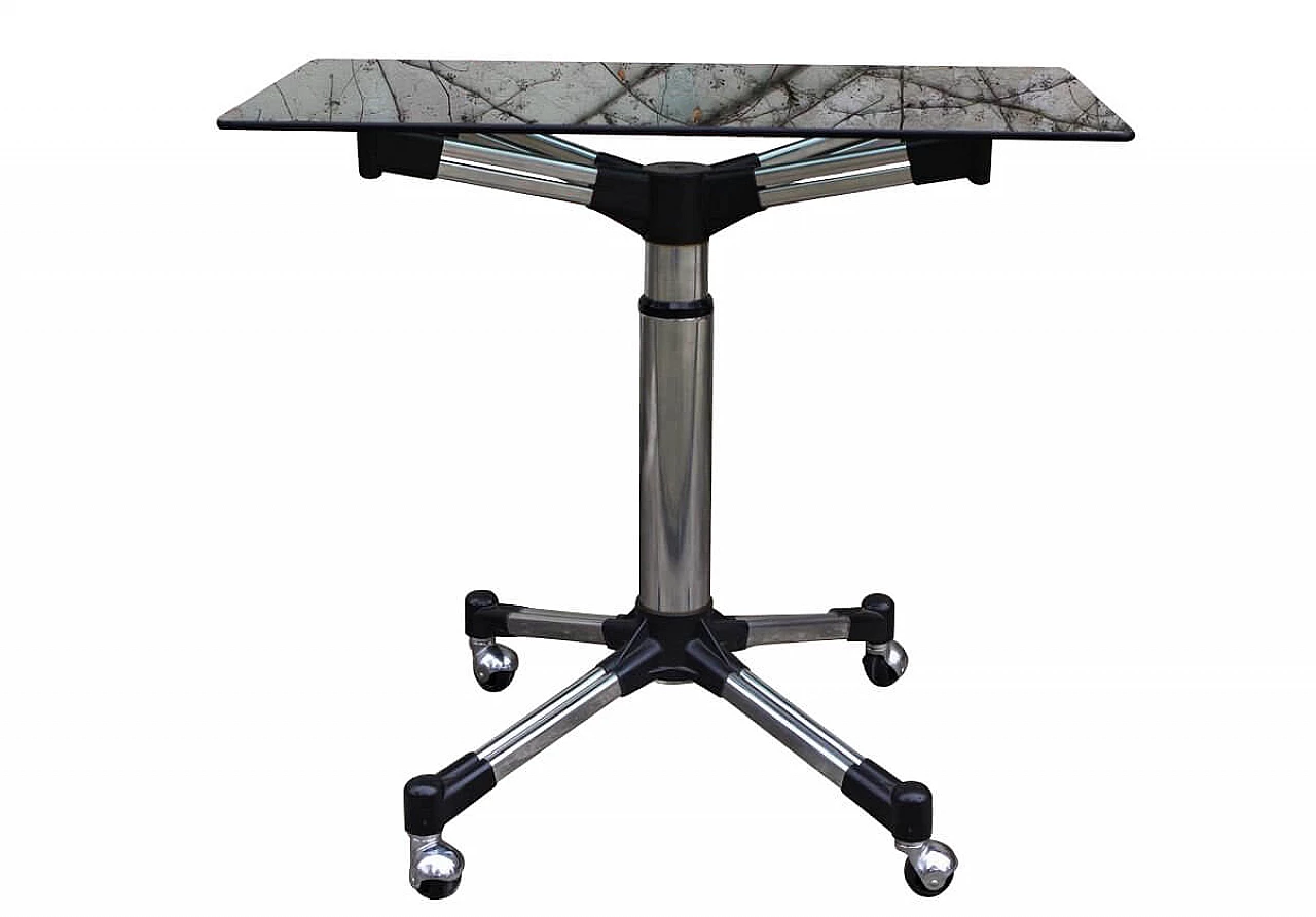 Tavolino girevole in acciaio, vetro e plastica, anni '70 1396969