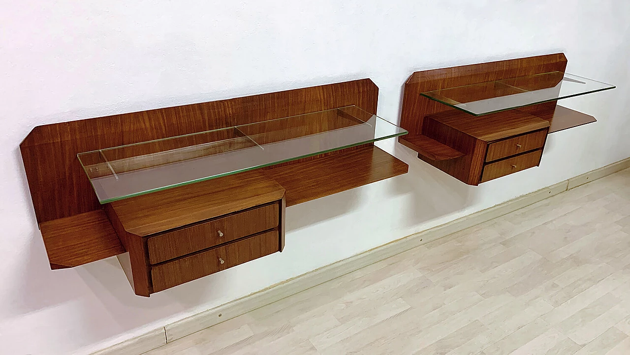 Pair of wall-mounted teak nightstands by Gianni Moscatelli, 1960s 1397428