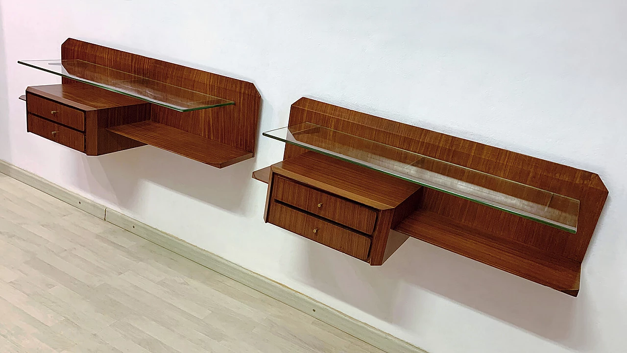 Pair of wall-mounted teak nightstands by Gianni Moscatelli, 1960s 1397429