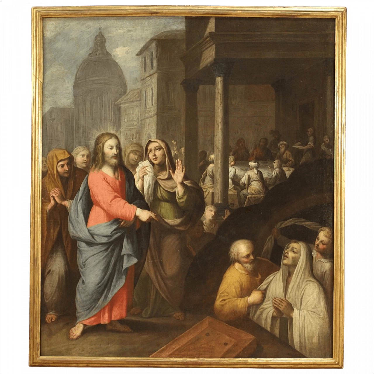 La resurrezione di Lazzaro, dipinto veneto olio su tela, '600 1397483