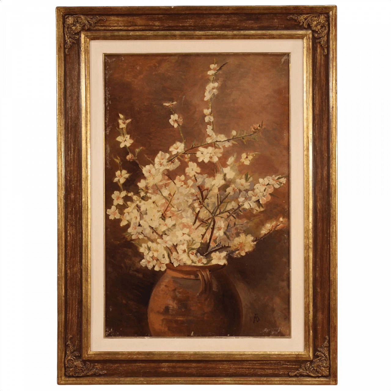 Vaso con fiori, dipinto italiano olio su tela, anni '60 1397490