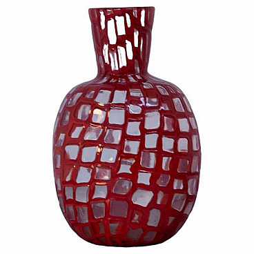 Red Murano glass vase by Tobia Scarpa for Venini, 1960s