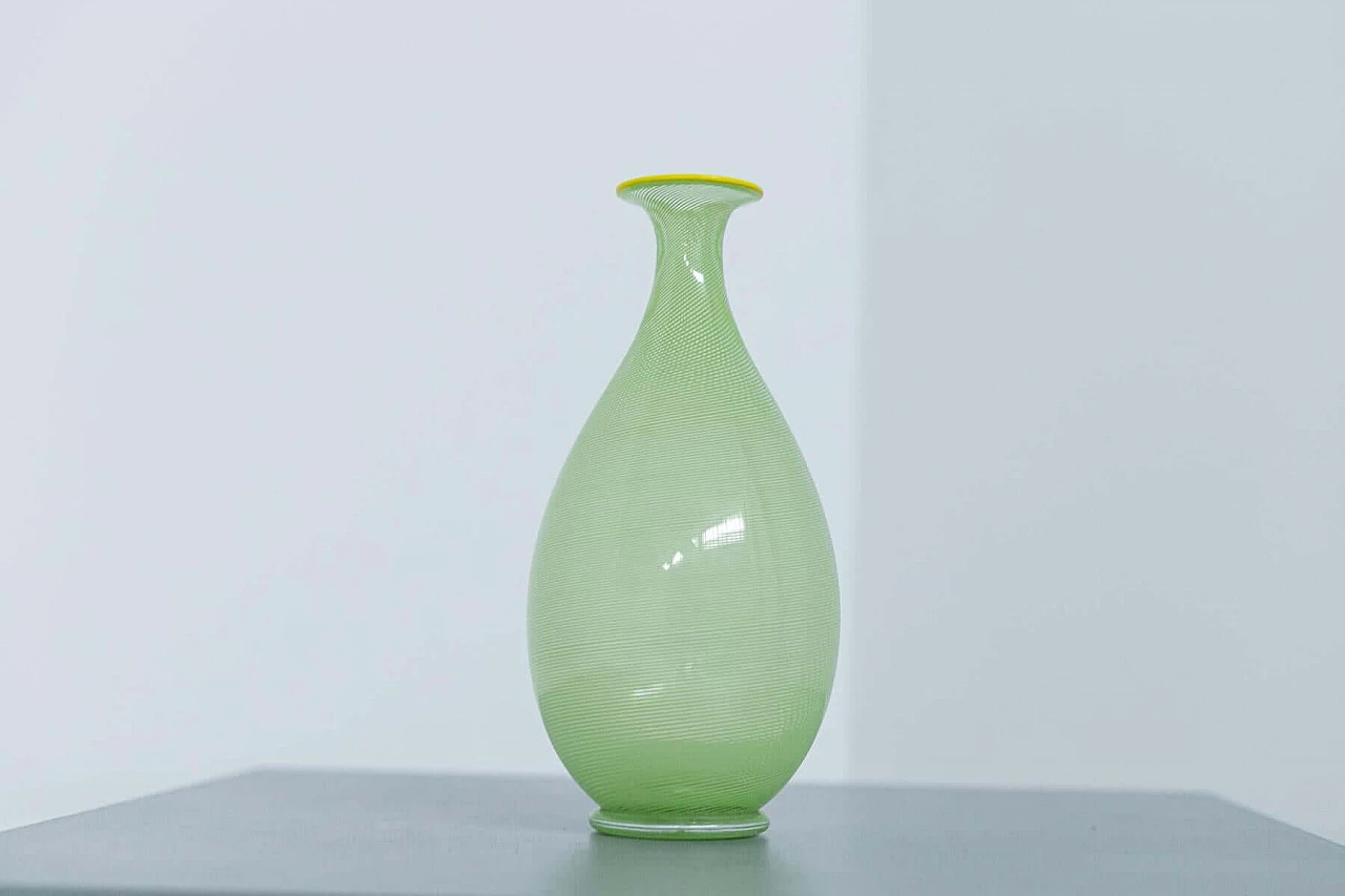 Venini Murano glass vase with green filigree, 1950s 1397686