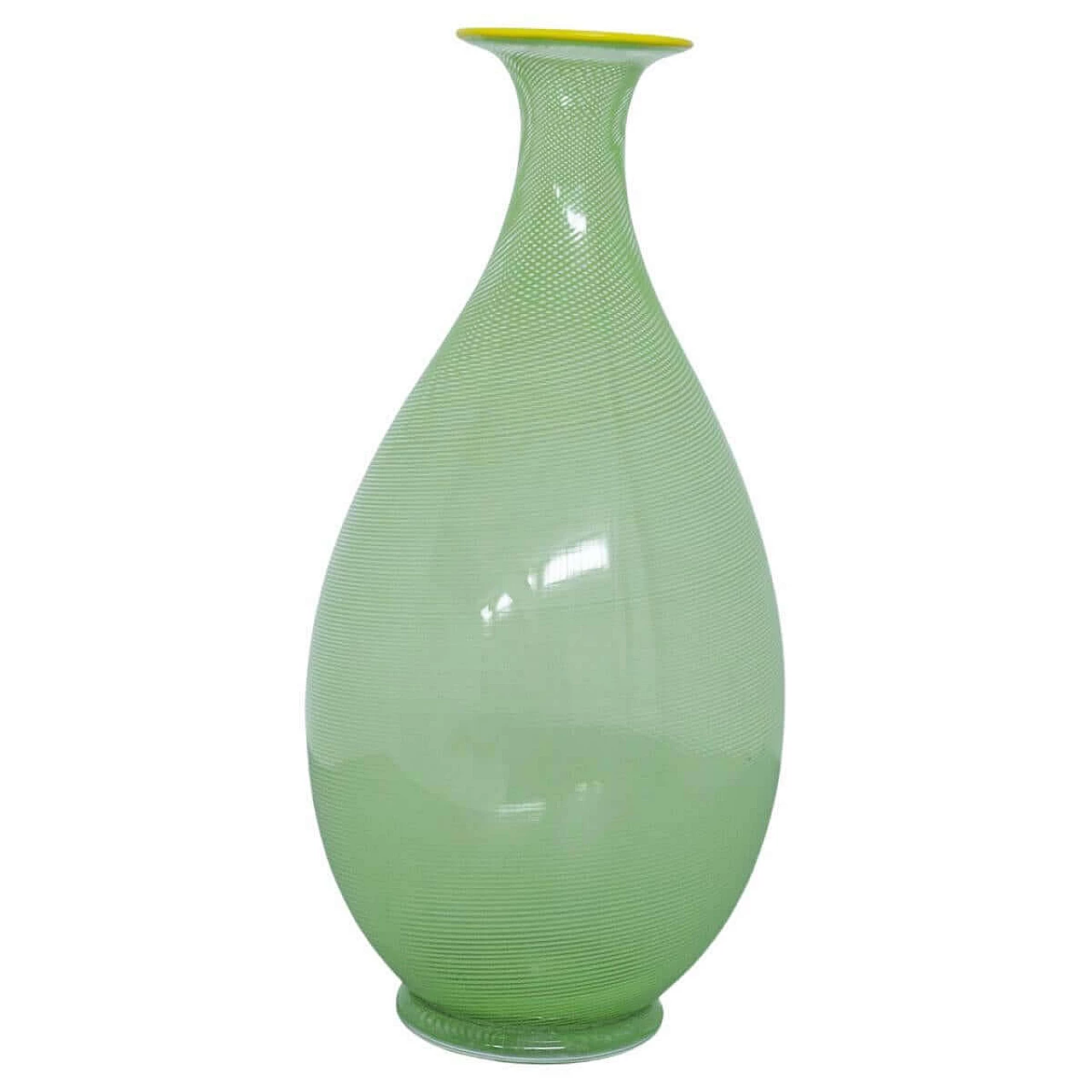 Vaso di Venini in vetro di Murano con filigrana verde, anni '50 1397687