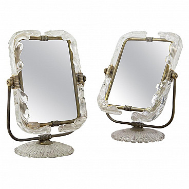 Pair of table mirrors with brass frames by Barovier and Toso, 1950s
