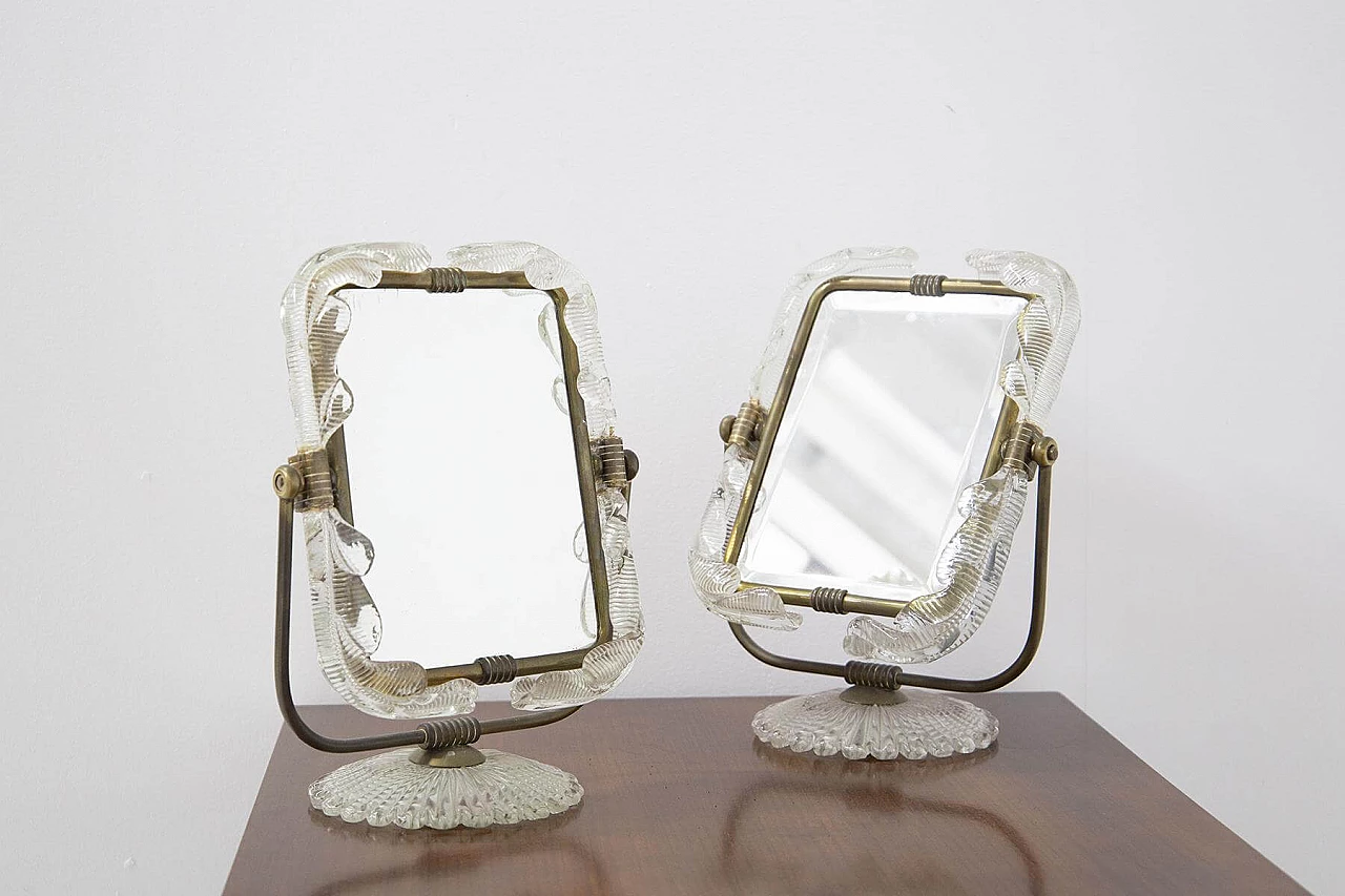 Pair of table mirrors with brass frames by Barovier and Toso, 1950s 1397833