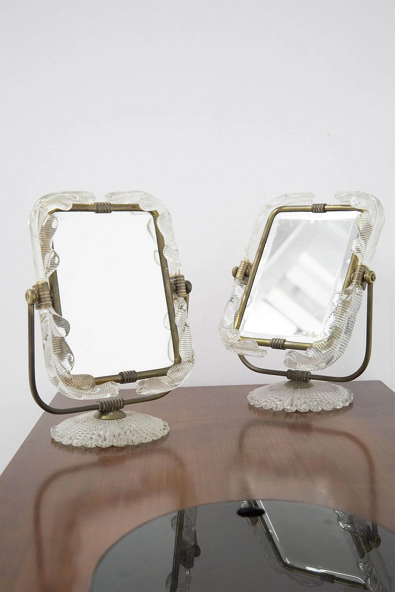 Pair of table mirrors with brass frames by Barovier and Toso, 1950s 1397834
