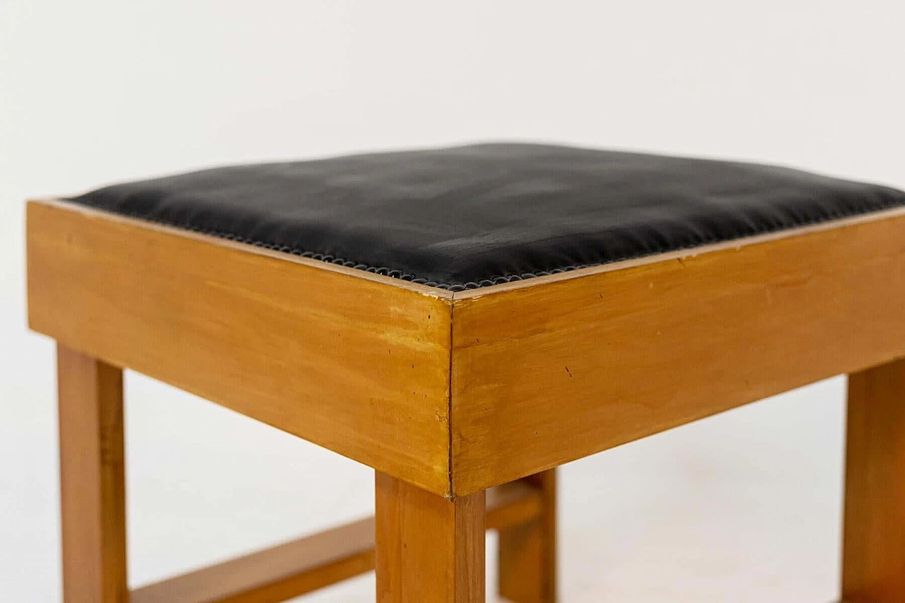 Pair of stools attributed to BBPR in wood and black leather, 1950s 1397851