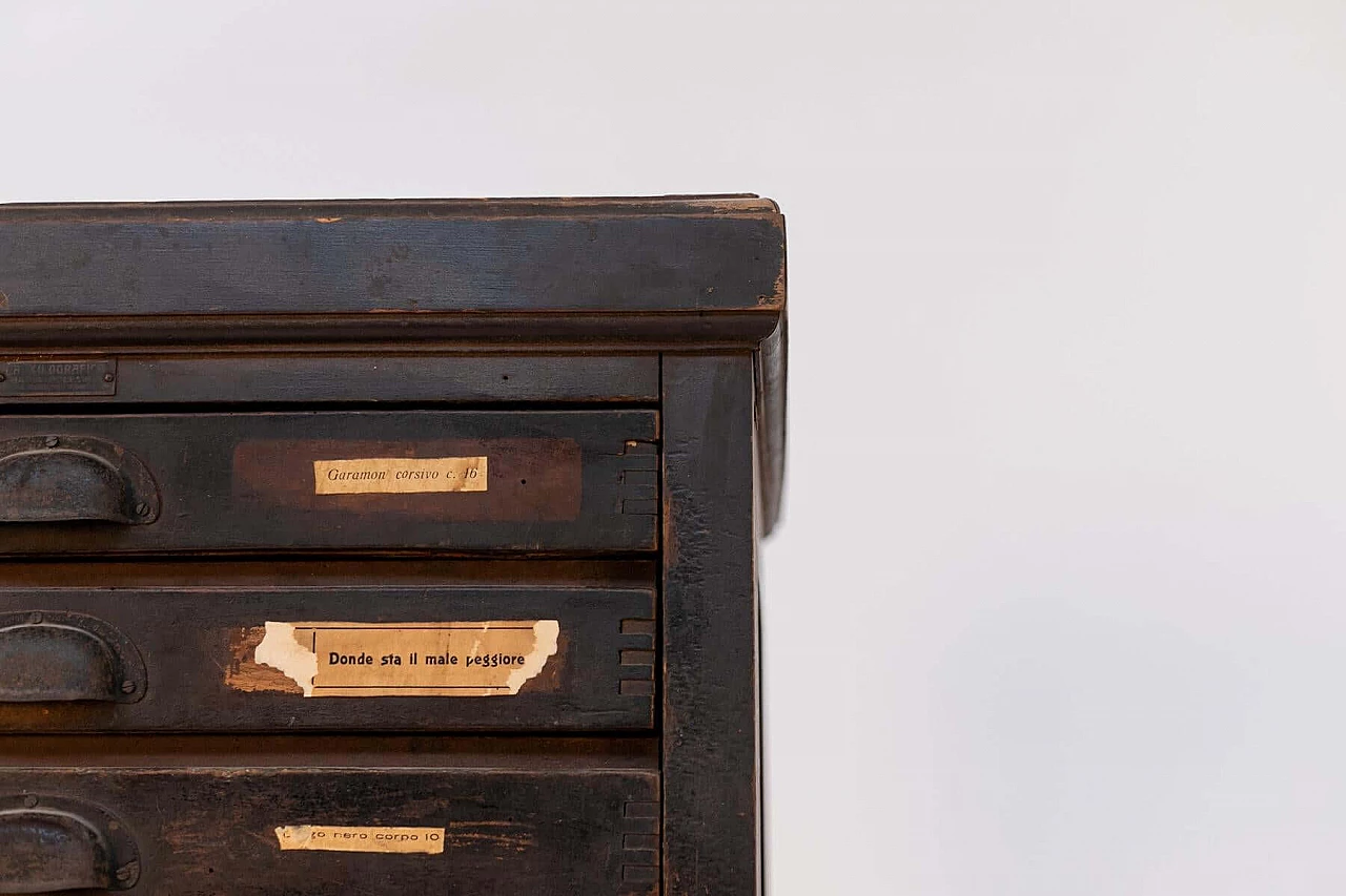 Wooden typographic chest of drawers with original mark, 20th century 1397891