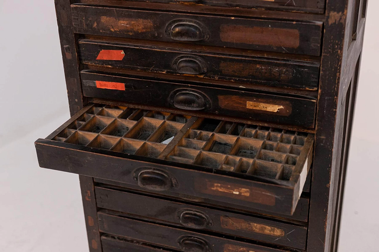 Wooden typographic chest of drawers with original mark, 20th century 1397892