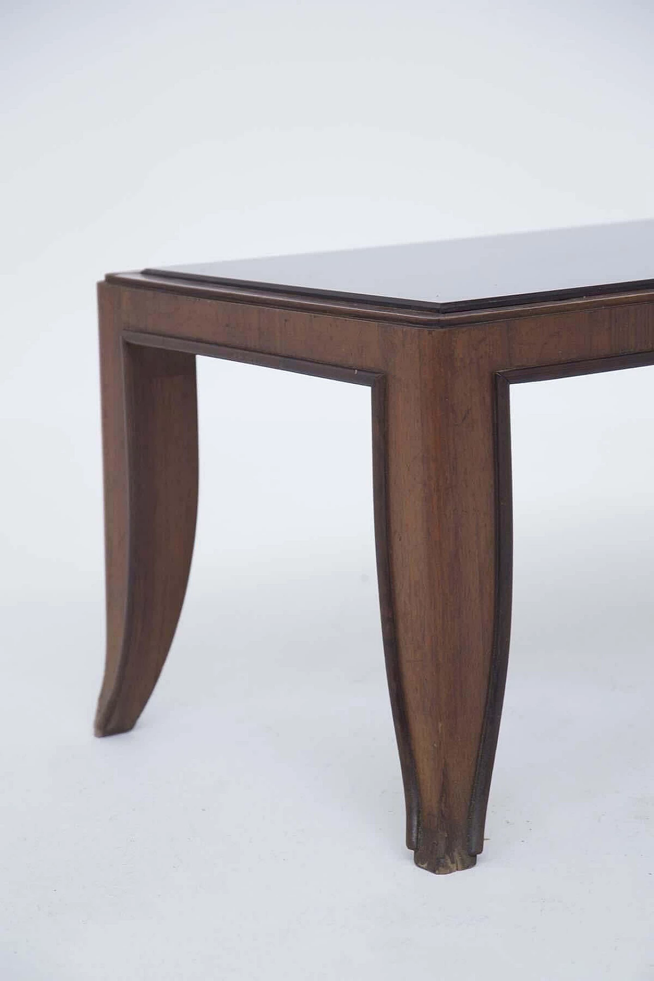 Tavolino attribuito a Gio Ponti in legno con piano in vetro scuro, anni '50 1397927
