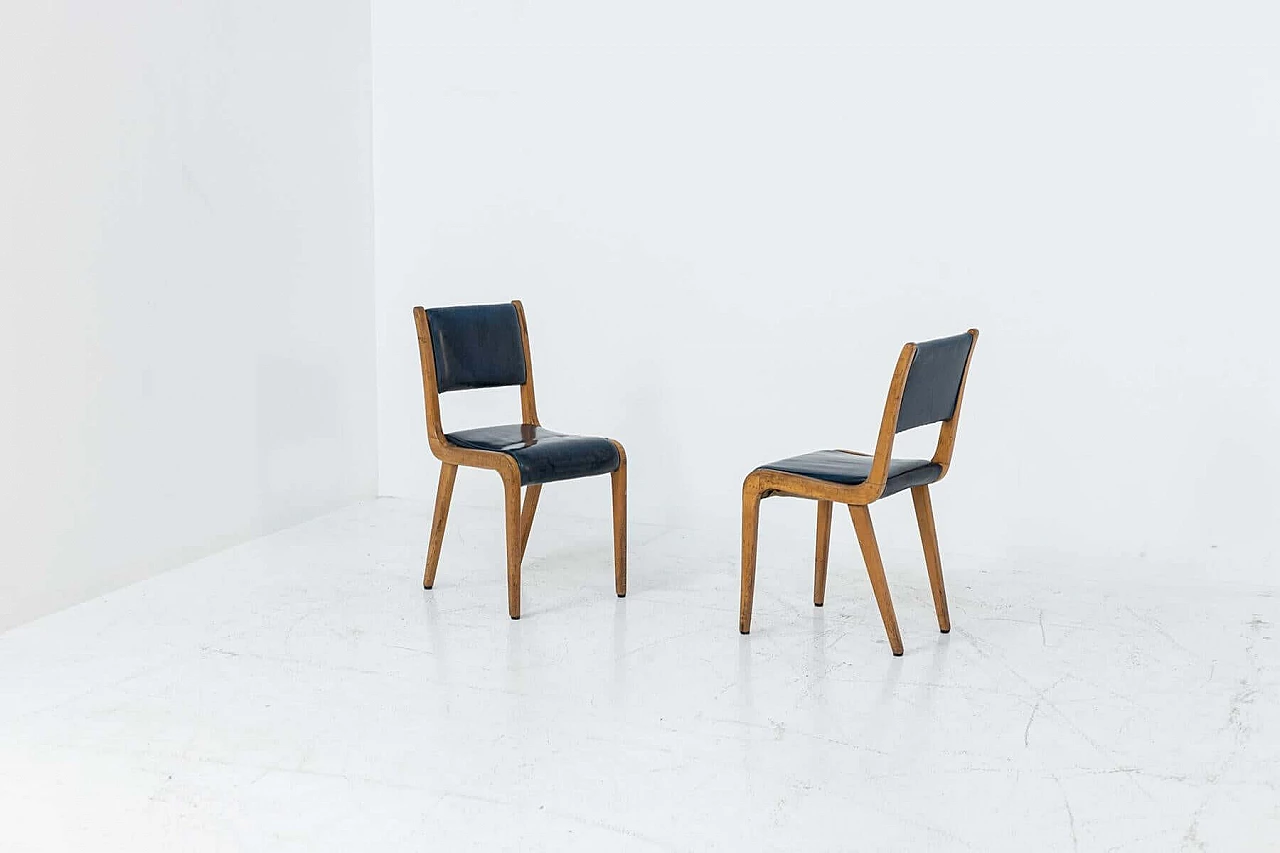 Coppia di sedie in pelle blu, anni '50 1397976