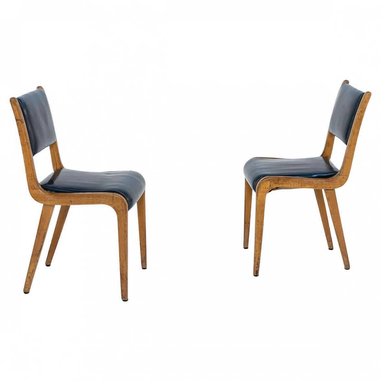 Coppia di sedie in pelle blu, anni '50 1397978